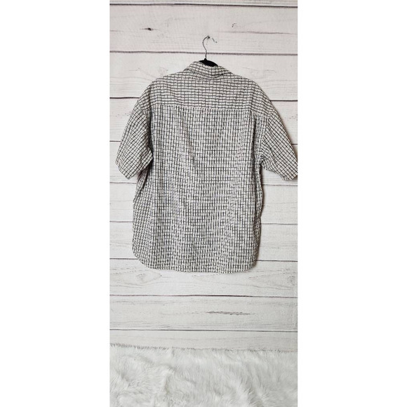 Geoffrey Beene Mens Button Down Shirt Off White Black Windowpane Short Sleeve L - Picture 2 of 5